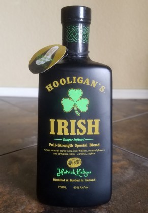 Hooligans Irish whiskey in a matte black bottle